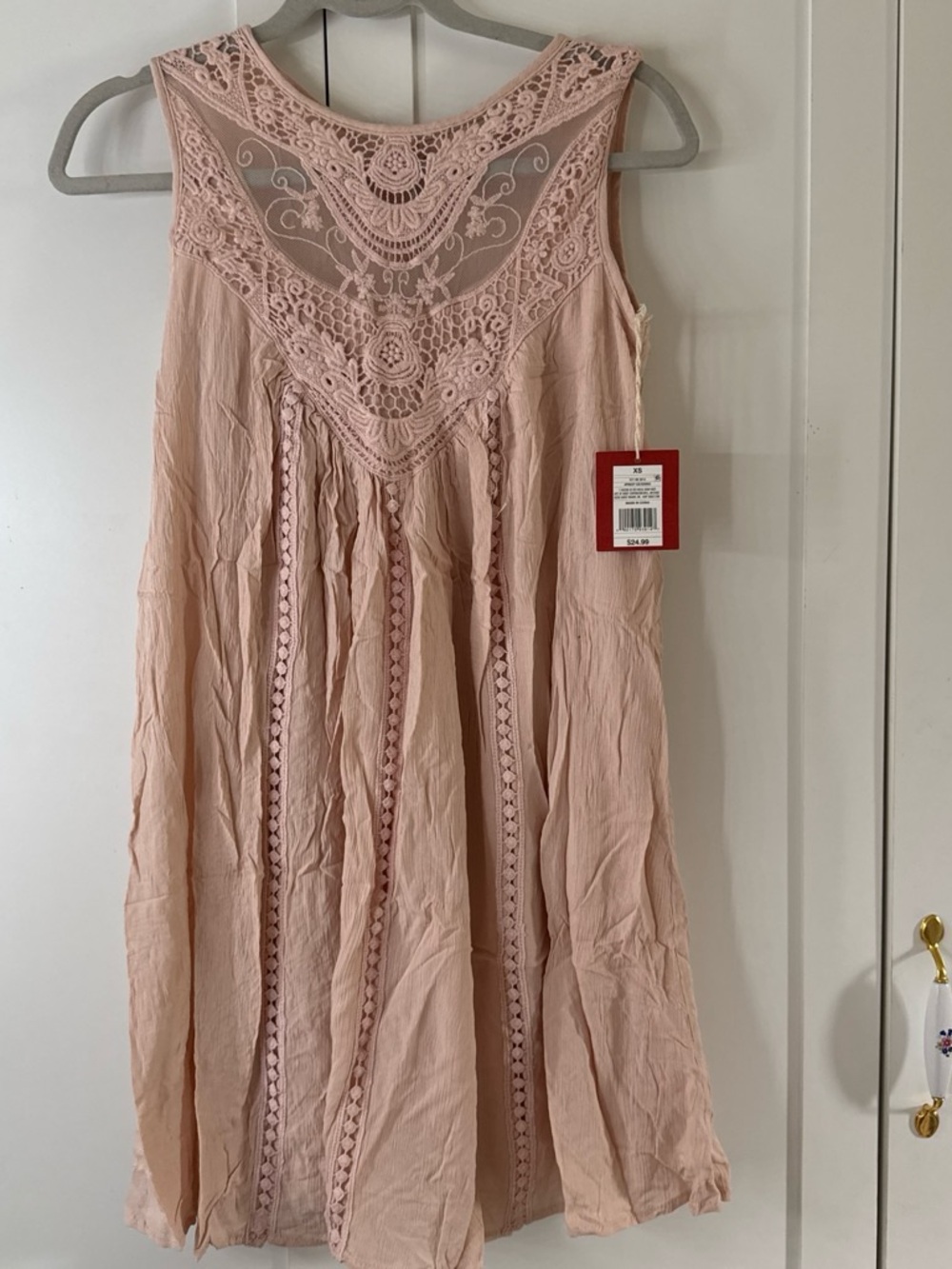 Sleeveless Lace Yoke Women's Dress - Blush Pink